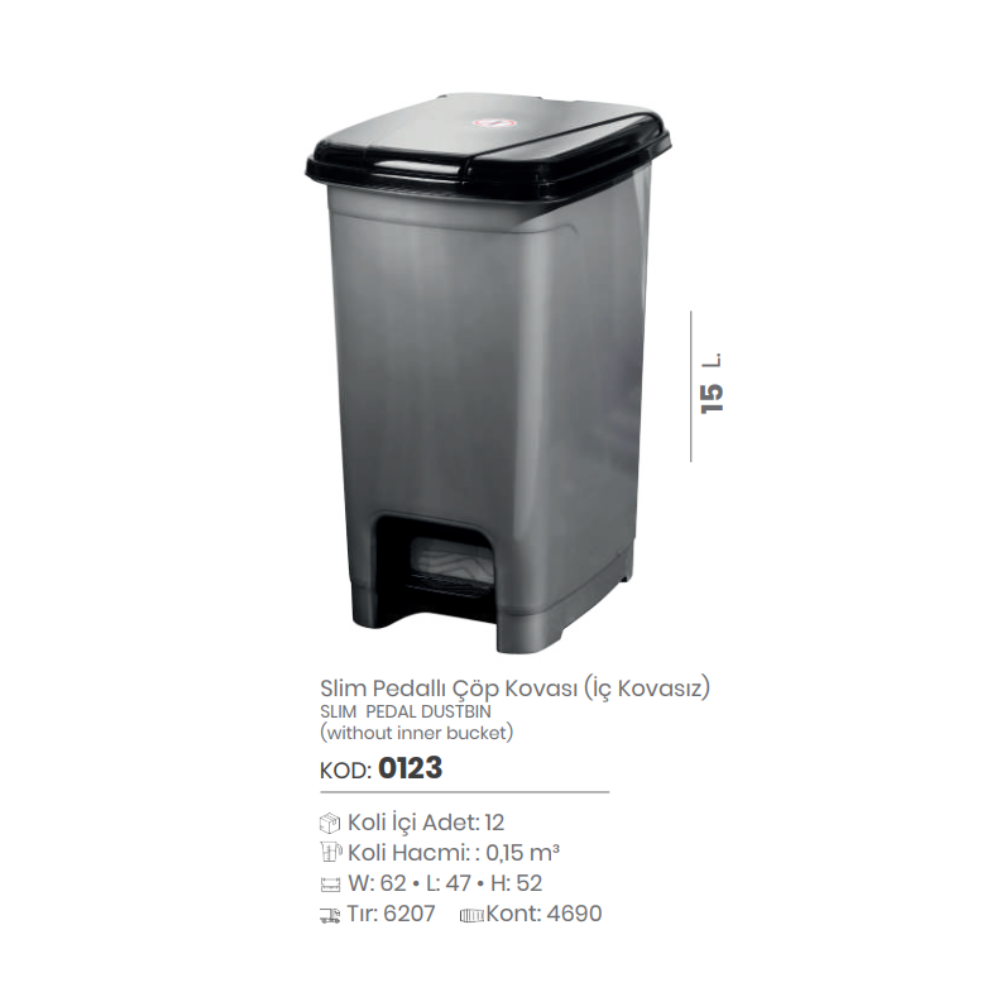 CUBO DE BASURA DE PEDAL DELGADO DE 15 LT. SIN CUBO INTERIOR