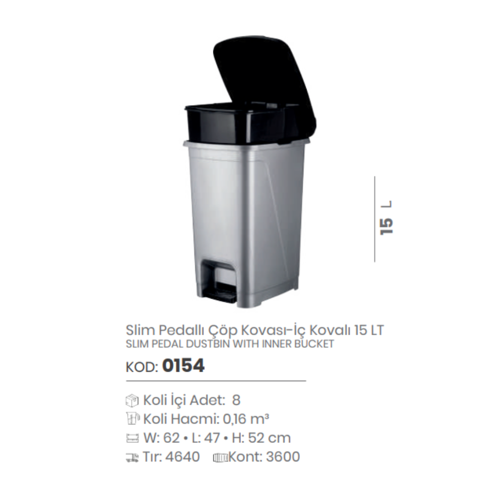 CUBO DE BASURA DE PEDAL DELGADO DE 15 Lt.
