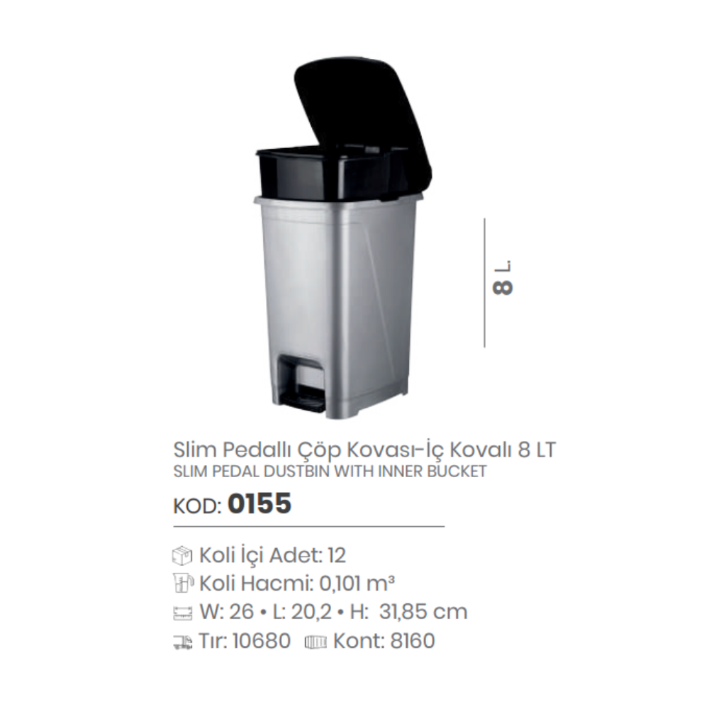 CUBO DE BASURA DE PEDAL DELGADO DE 8 Lt