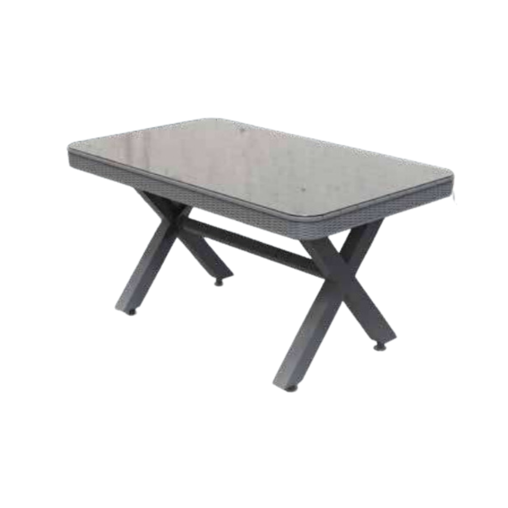 90 * 150 MESA VIDRIADA RADDAN DE PATAS CRUZADAS