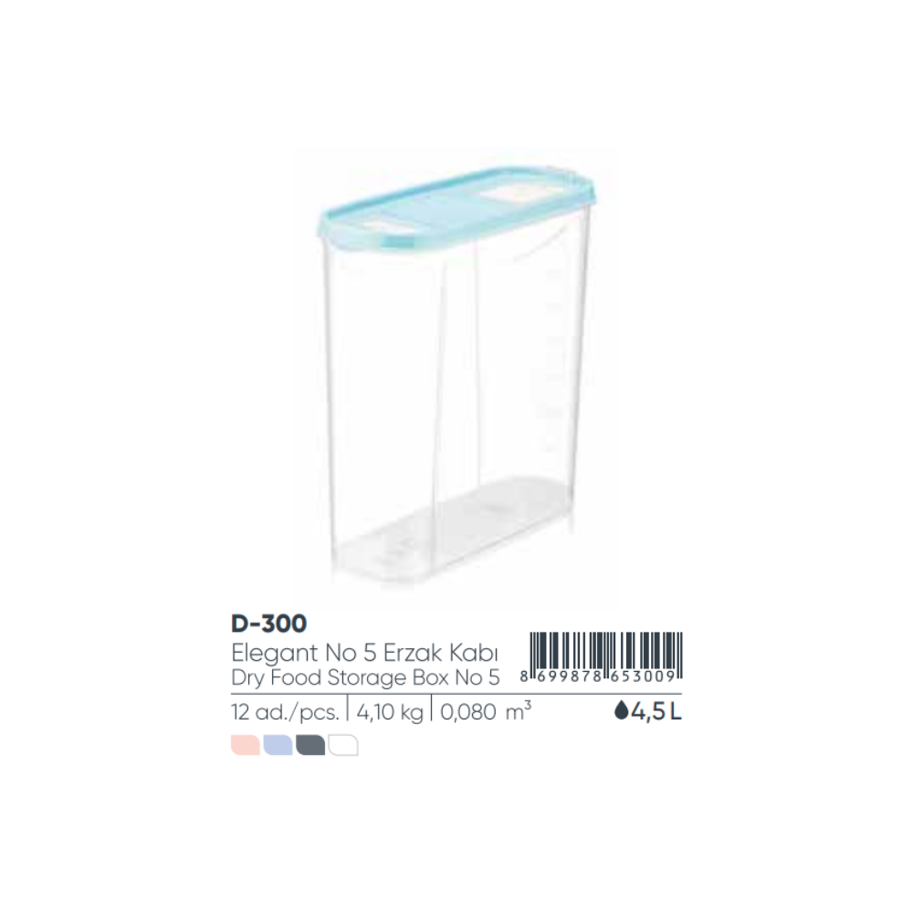 ELEGANTE CAJA DE ALMACENAMIENTO DE ALIMENTOS SECOS NO:5 4,5 lt