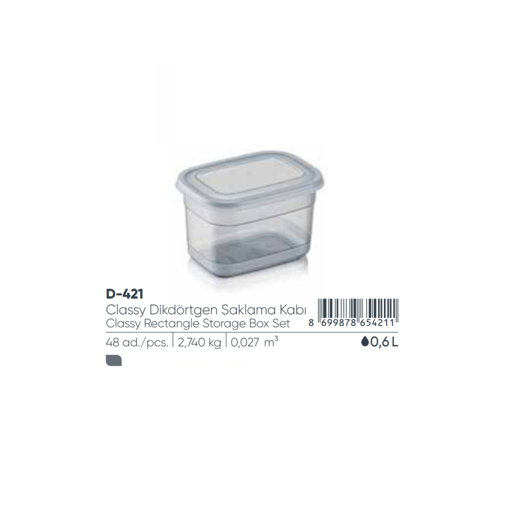 ELEGANTE CAJA DE ALMACENAMIENTO RECTANGULAR DE 0,6 LT