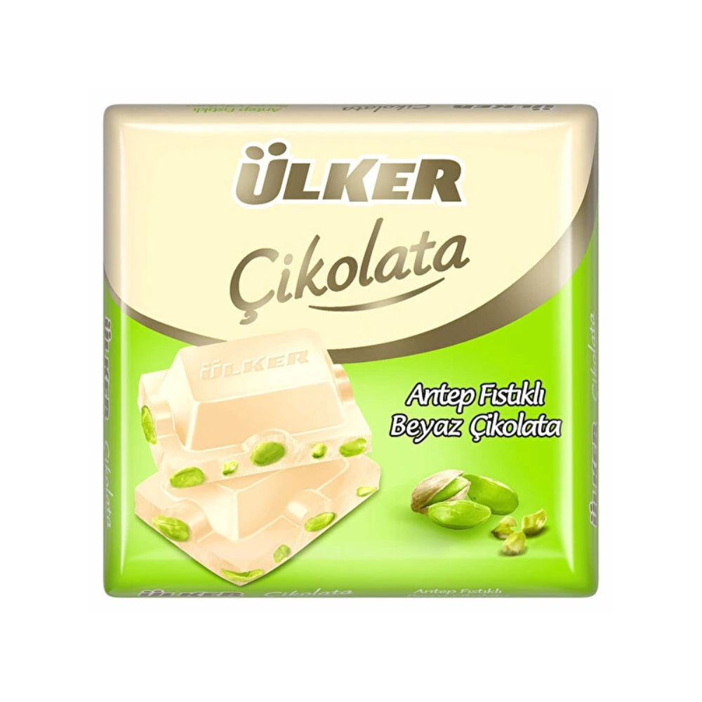 ÜLKER PISTACHO ENTERO CUADRADO CHOCOLATE BLANCO 65 GR