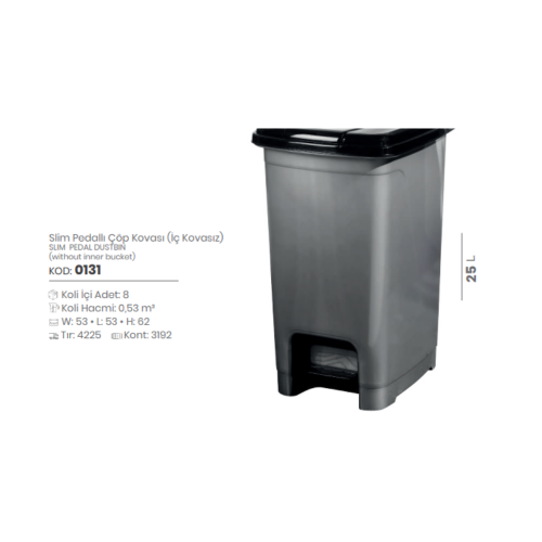 CUBO DE BASURA DE PEDAL DELGADO DE 25 LT. SIN CUBO INTERIOR