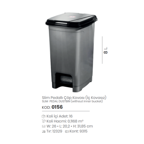 CUBO DE BASURA DE PEDAL DELGADO DE 8 LT. SIN CUBO INTERIOR