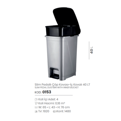 CUBO DE BASURA DE PEDAL DELGADO DE 40 Lt
