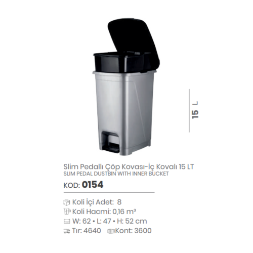 CUBO DE BASURA DE PEDAL DELGADO DE 15 Lt.