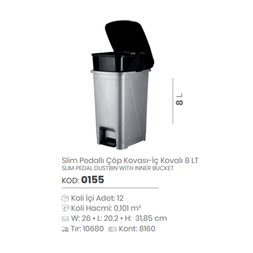 CUBO DE BASURA DE PEDAL DELGADO DE 8 Lt