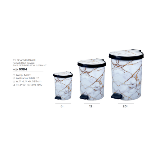 3 PIEZAS. JUEGO DE CUBOS DE BASURA DE PEDAL DECORADOS - Caja 1 PCS