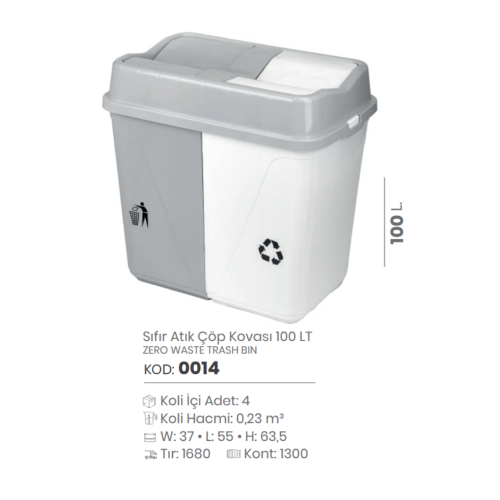 CUBO DE BASURA RESIDUO CERO 100 LT