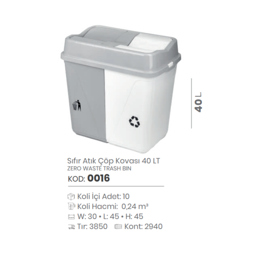 CUBO DE BASURA RESIDUO CERO 40 LT
