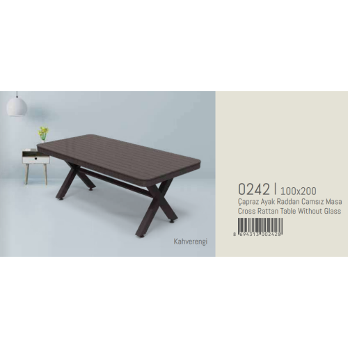 MESA RADDAN PATAS CRUZADAS 100*200 SIN CRISTAL - Caja 1 PCS