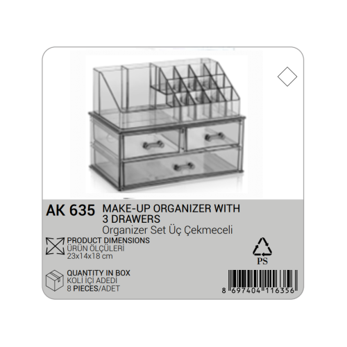 SET ORGANIZADOR DE MAQUILLAJE CON 3 CAJONES