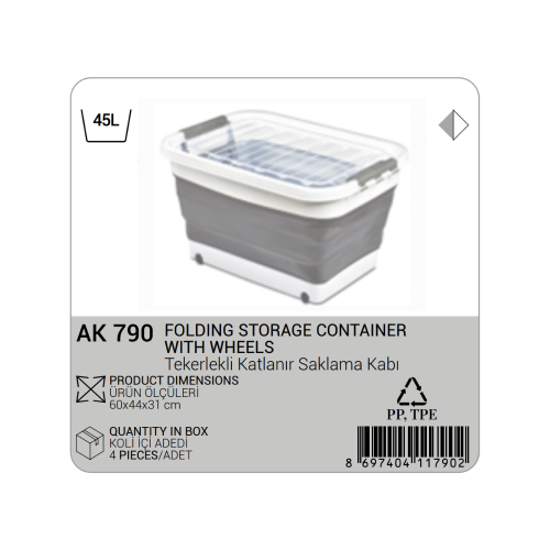 CONTENEDOR DE ALMACENAMIENTO PLEGABLE CON RUEDAS (45 LT)