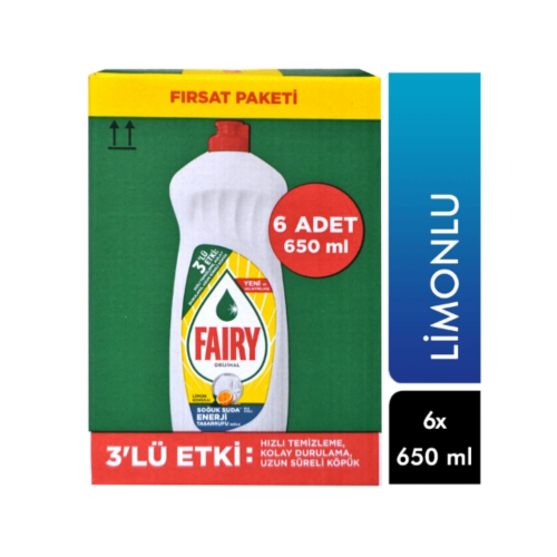 FAIRY DETERGENTE LAVAVAJILLAS LÍQUIDO 6X650 ML LIMÓN