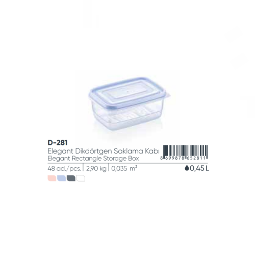 ELEGANTE CAJA DE ALMACENAJE RECTANGULAR 450 ml