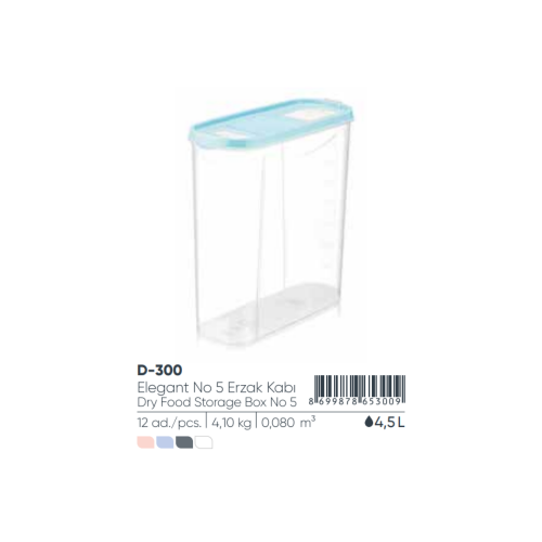 ELEGANTE CAJA DE ALMACENAMIENTO DE ALIMENTOS SECOS NO:5 4,5 lt