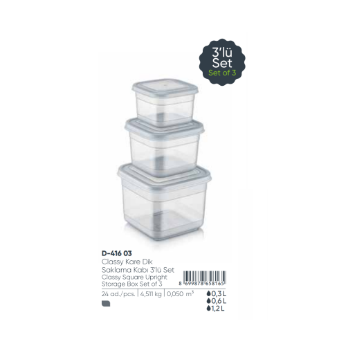 CAJA DE ALMACENAMIENTO CUADRADA CON CLASE 3 PIEZAS (300 + 600 + 1200 ) ML