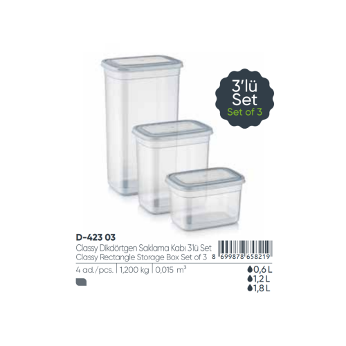 ELEGANTE CAJA DE ALMACENAMIENTO RECTANGULAR (0,6 + 1,2 + 1,8) LT SET