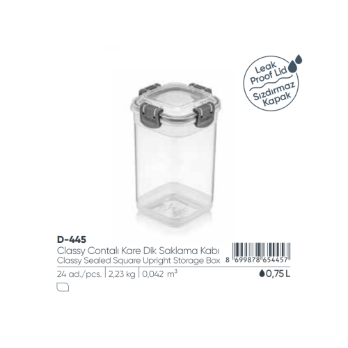 ELEGANTE CAJA DE ALMACENAMIENTO CUADRADA SELLADA DE 0,75 LT