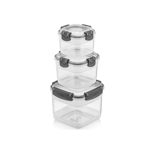 ELEGANTE CAJA DE ALMACENAMIENTO VERTICAL CUADRADA SELLADA 3 PIEZAS 0.3 + 0.6 + 1.2 LT