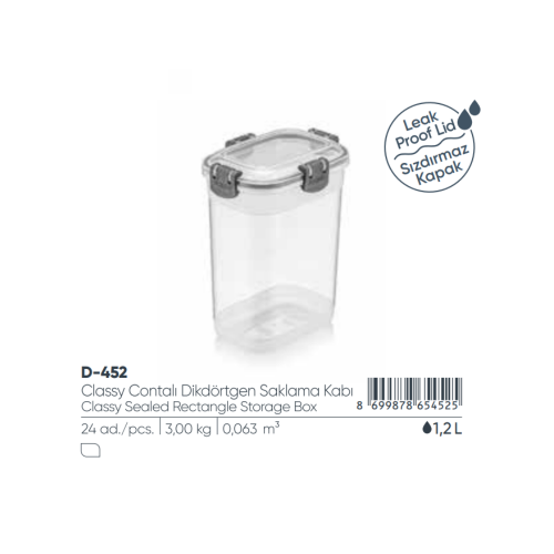 ELEGANTE CAJA DE ALMACENAMIENTO RECTANGULAR SELLADA 1,20 LT