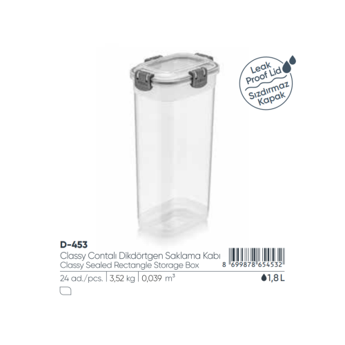 ELEGANTE CAJA DE ALMACENAMIENTO RECTANGULAR SELLADA DE 1,8LT