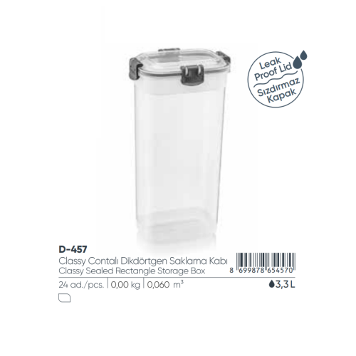 ELEGANTE CAJA DE ALMACENAMIENTO RECTANGULAR SELLADA DE 3.3LT
