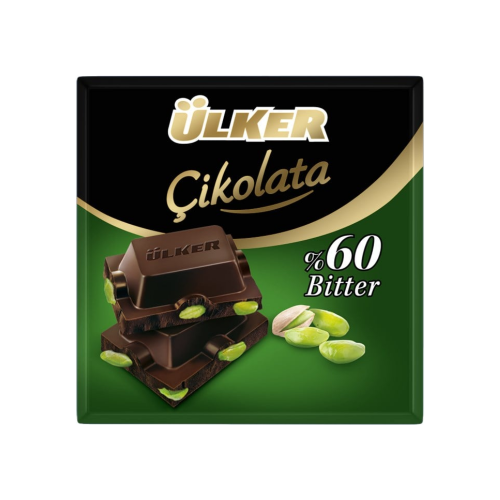 ÜLKER CHOCOLATE NEGRO 60% CACAO Y PISTACHO CUADRADO 65 GR