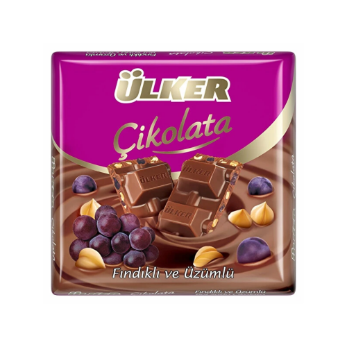 ÜLKER CHOCOLATE CUADRADO CON AVELLANA Y UVA 65 GR