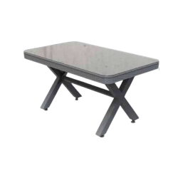 90 * 150 MESA VIDRIADA RADDAN DE PATAS CRUZADAS
